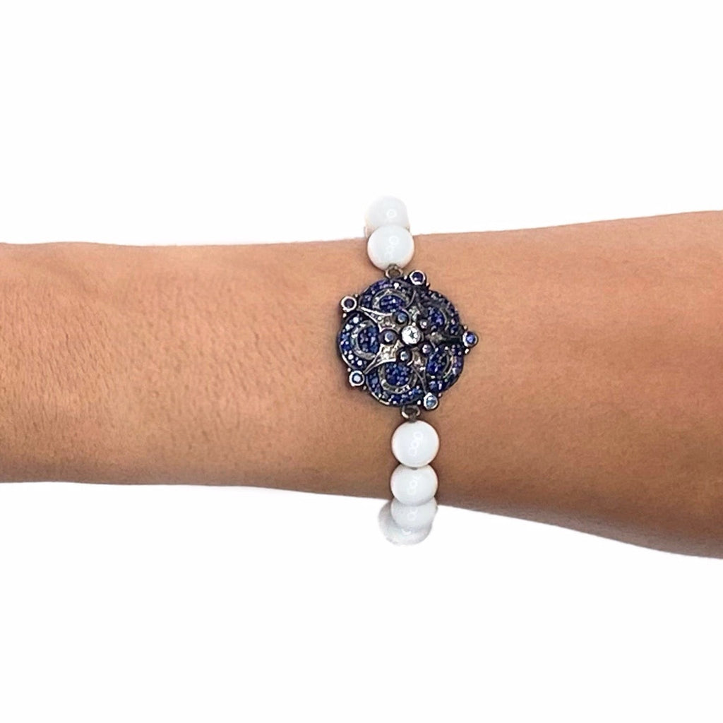 MCL Design Blue Sapphire, Blue Topaz and White Agate Beaded Bracelet with