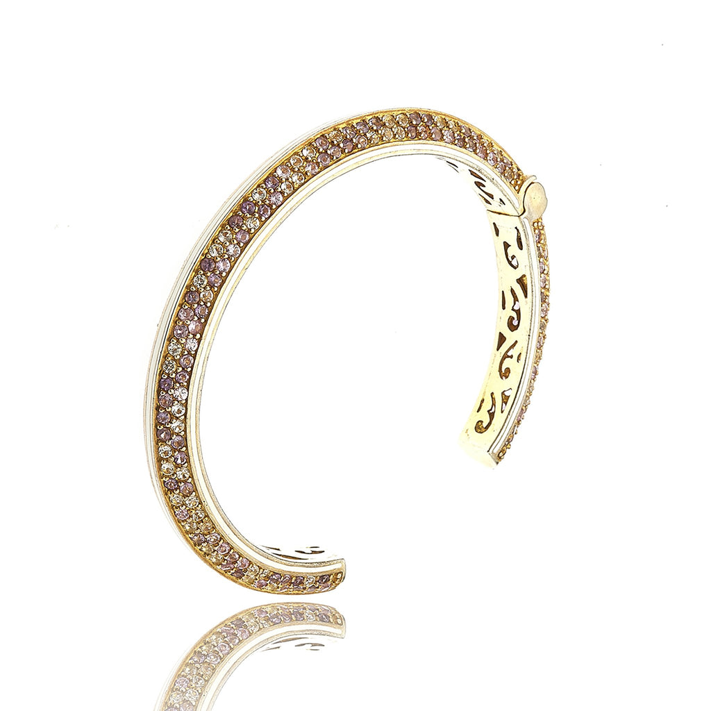 18K Gold-Plated Sterling Silver Cuff Bracelet with White Enamel & Mixed Rose Sapphires