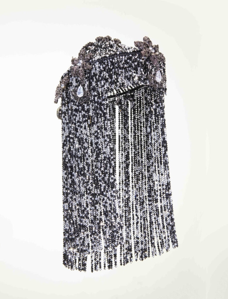 MCL Design Jeweled Beaded Black & White Headdress