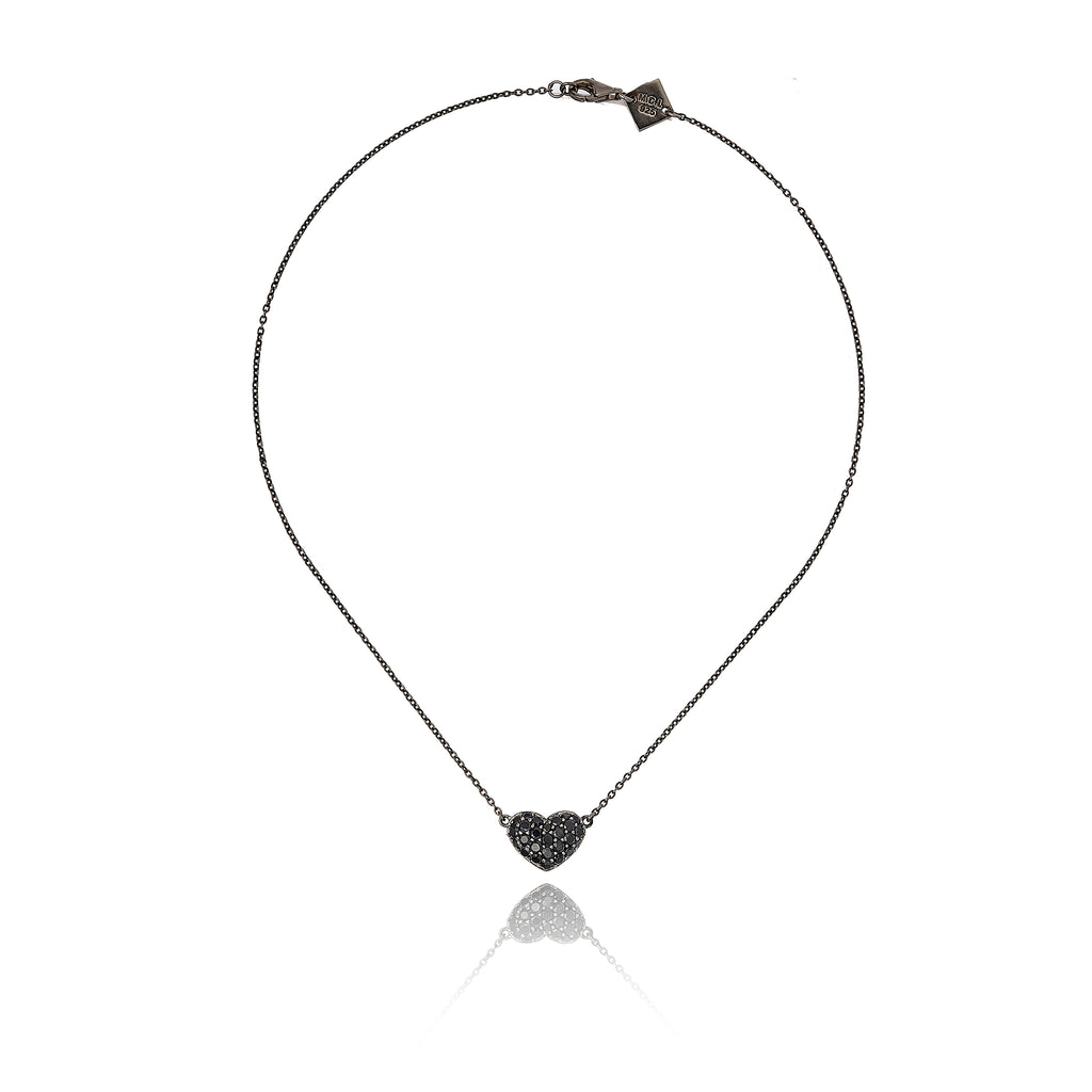 MCL Design Sterling Silver Heart Necklace with Black Spinel