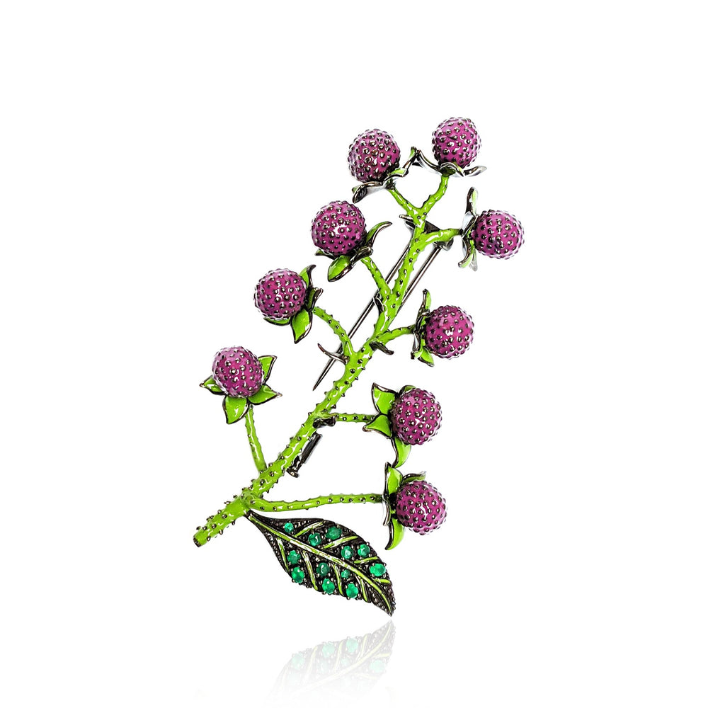 Blackberry Pin in Silver with Chartreuse and Dark Grape Enamels