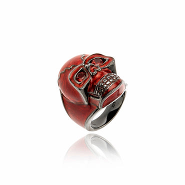 MCL Design Large Skull Stack Ring With Garnet