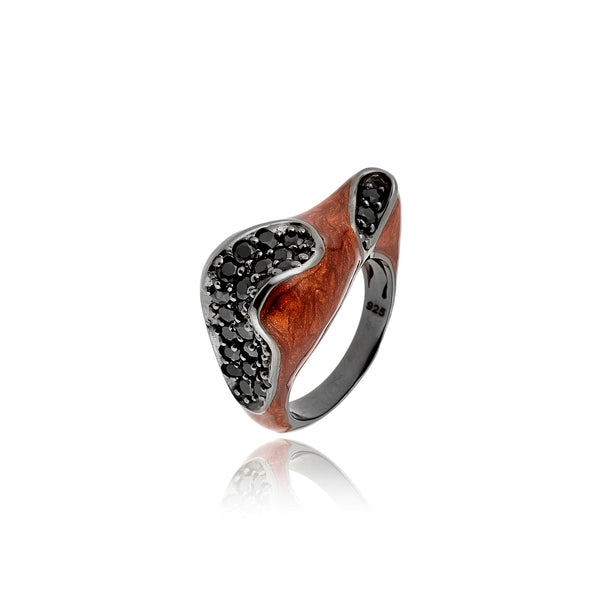 MCL Design Burnt Orange Glittery Stacking Ring with Black Spinel ...