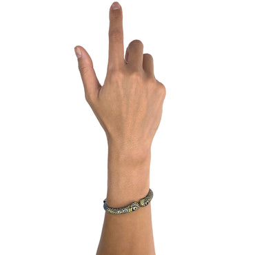 MCL Design Sterling Silver Slim Cuff Bracelet with Deep Sea Blue Glitter Enamel, Mixed Yellow Sapphires & Citrine