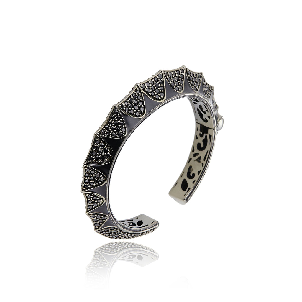 Sterling Silver Cuff Bracelet With Black Enamel & Black Spinel