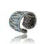 Sterling Silver Statement Cuff Bracelet with Metallic Olive and Midday Blue Enamels & Blue Topaz