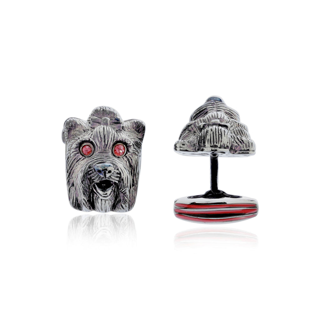 MCL Design Dog Cufflinks with True Red Enamel & Red Sapphires