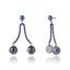 Sterling Silver Drop Earrings with Dark Blue Oil Enamel, Orange Sapphires, Black Pearls & Black Eye Agate Beads