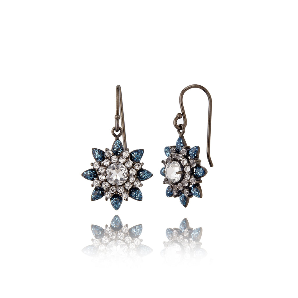 Sterling Silver Statement Earrings with Royal Blue Glitter Enamel, White Zircon & White Topaz