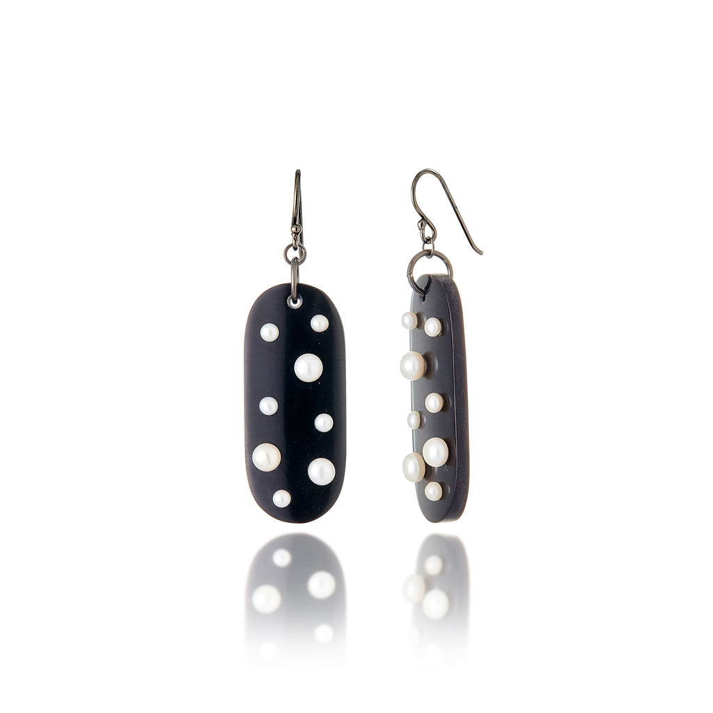 MCL Design Statement Earrings with Black Rhodium Plated Sterling Silver & White Pearls