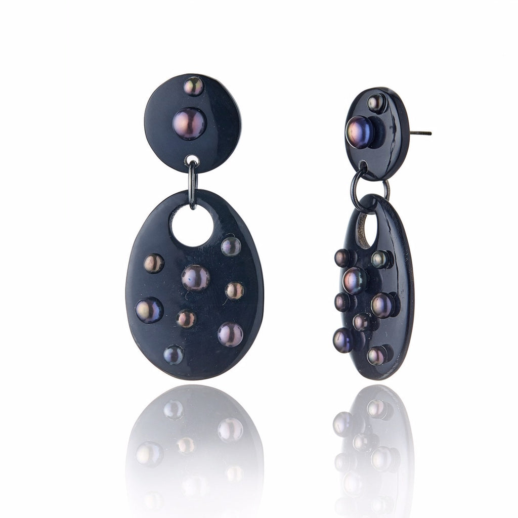 MCL Design Statement Earrings with Sterling Silver & Black Pearls