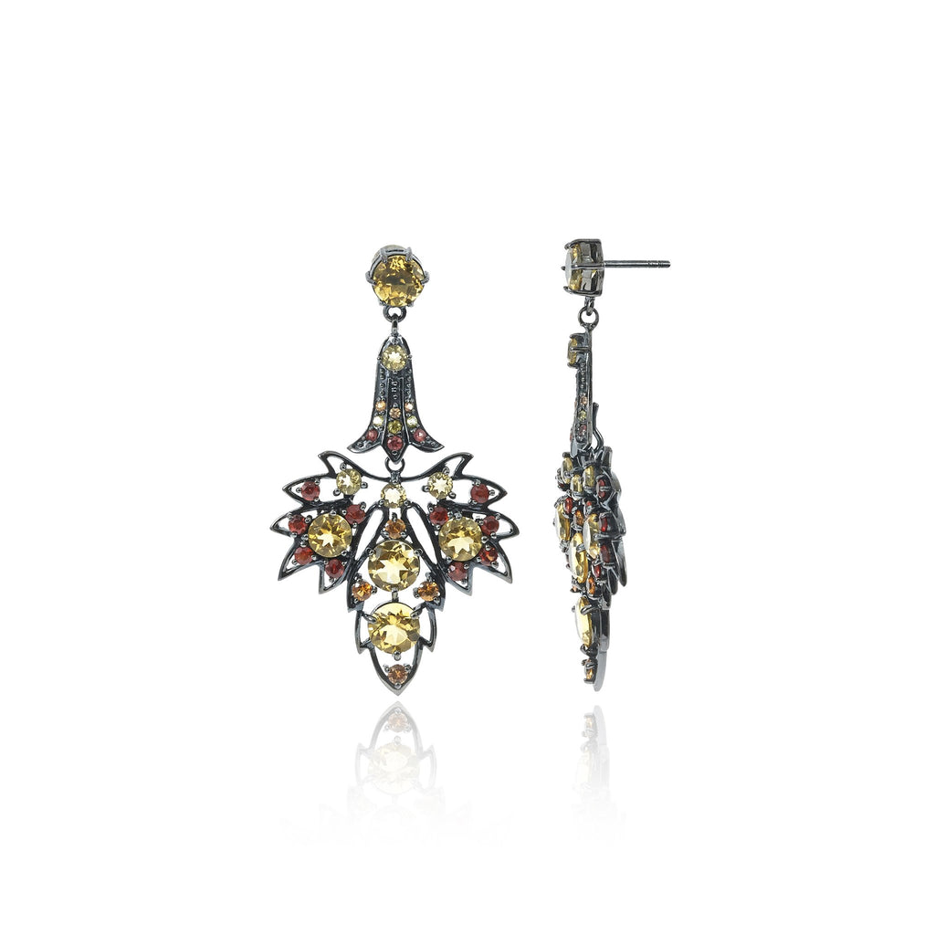 Sterling Silver Statement Earrings With Orange Sapphire, Red Sapphire, Yellow Sapphire & Citrine