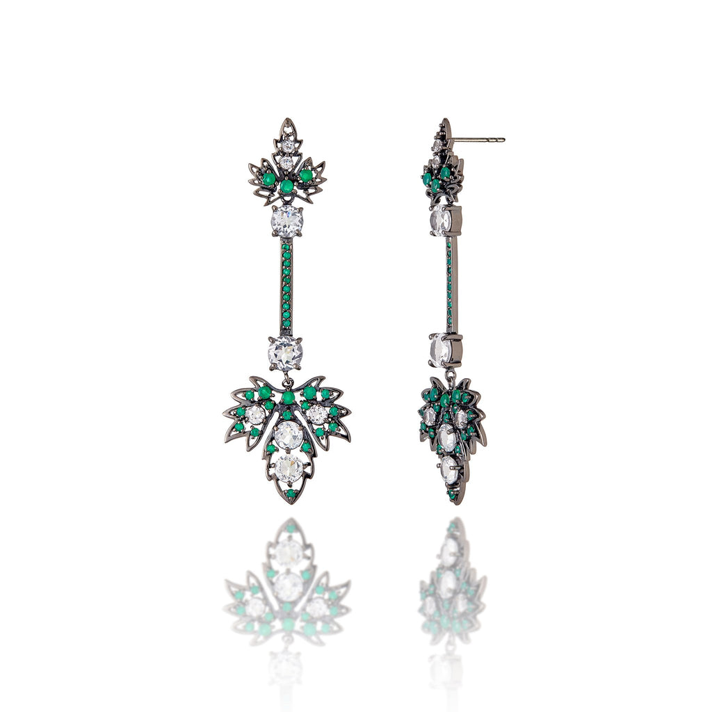 Sterling Silver Statement Earrings With Green Agate & White Topaz
