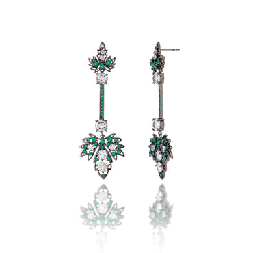 Sterling Silver Statement Earrings With Green Agate & White Topaz