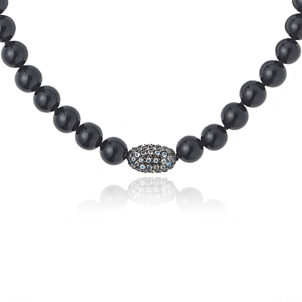 Beaded Necklace with Sterling Silver, Moonstones & Black Onyx