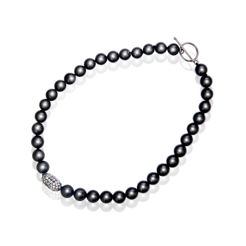 Beaded Necklace with Sterling Silver, Moonstones & Black Onyx