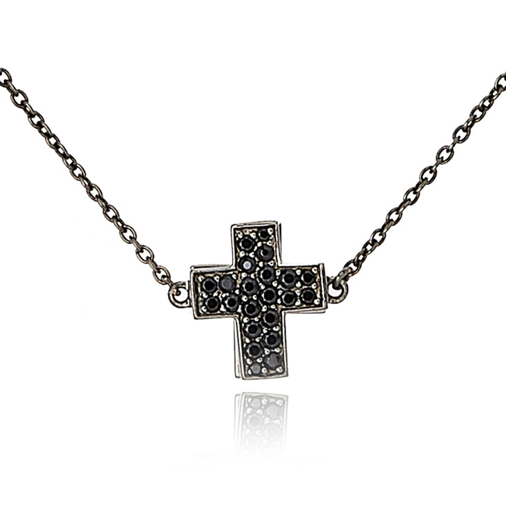 Sterling Silver Cross Pendant Necklace with Black Spinel – Matthew