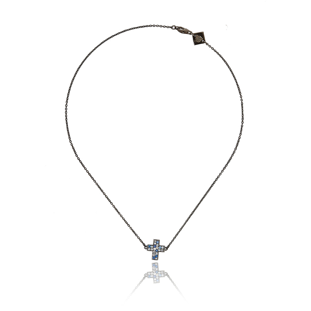 MCL Design Sterling Silver Cross Necklace with Mixed Ice Sapphires