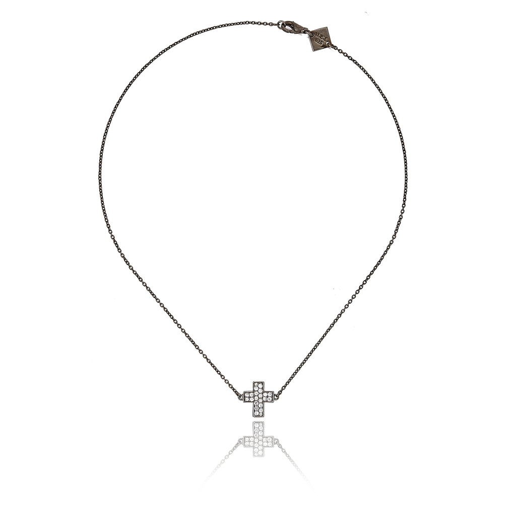 MCL Design Sterling Silver Cross Necklace with White Zircon