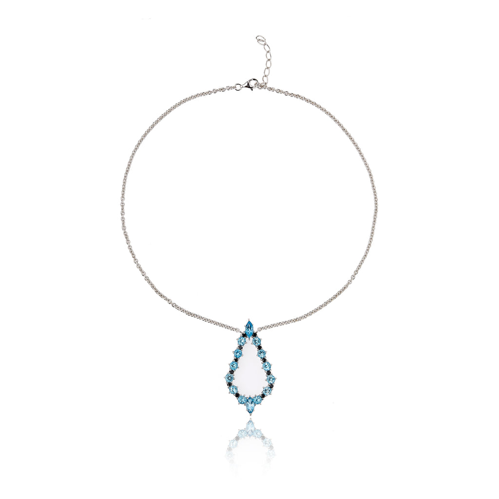 Sterling Silver Drop Necklace with Black Spinel & Blue Topaz