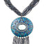 Sterling Silver Tassel Necklace With Metallic Light Green, Purple Enamel, Blue Sapphire, Blue Topaz, Lapis, Silver Spinel & Hematite