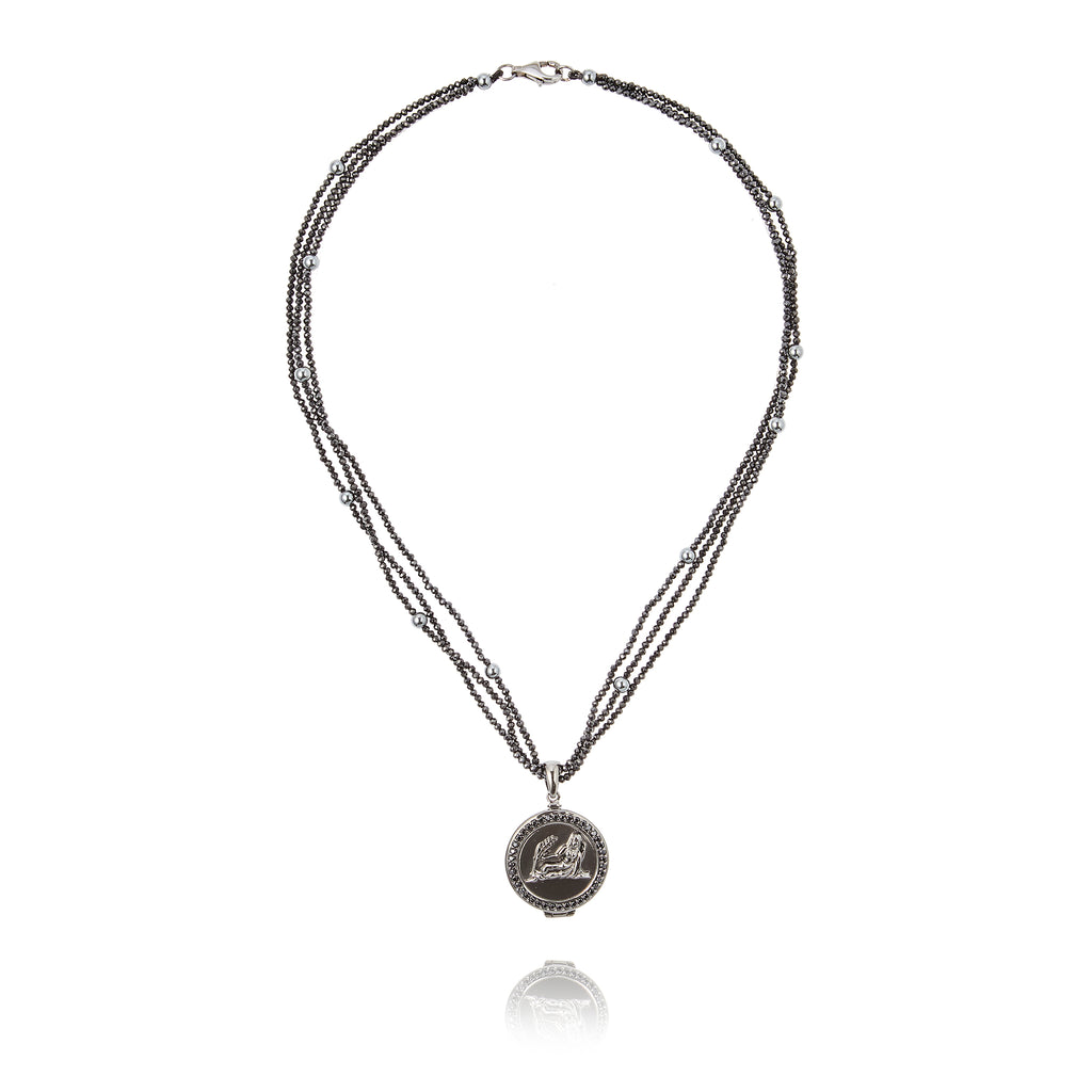 Virgo Pendant Necklace in Silver with Black Spinel and Hematite