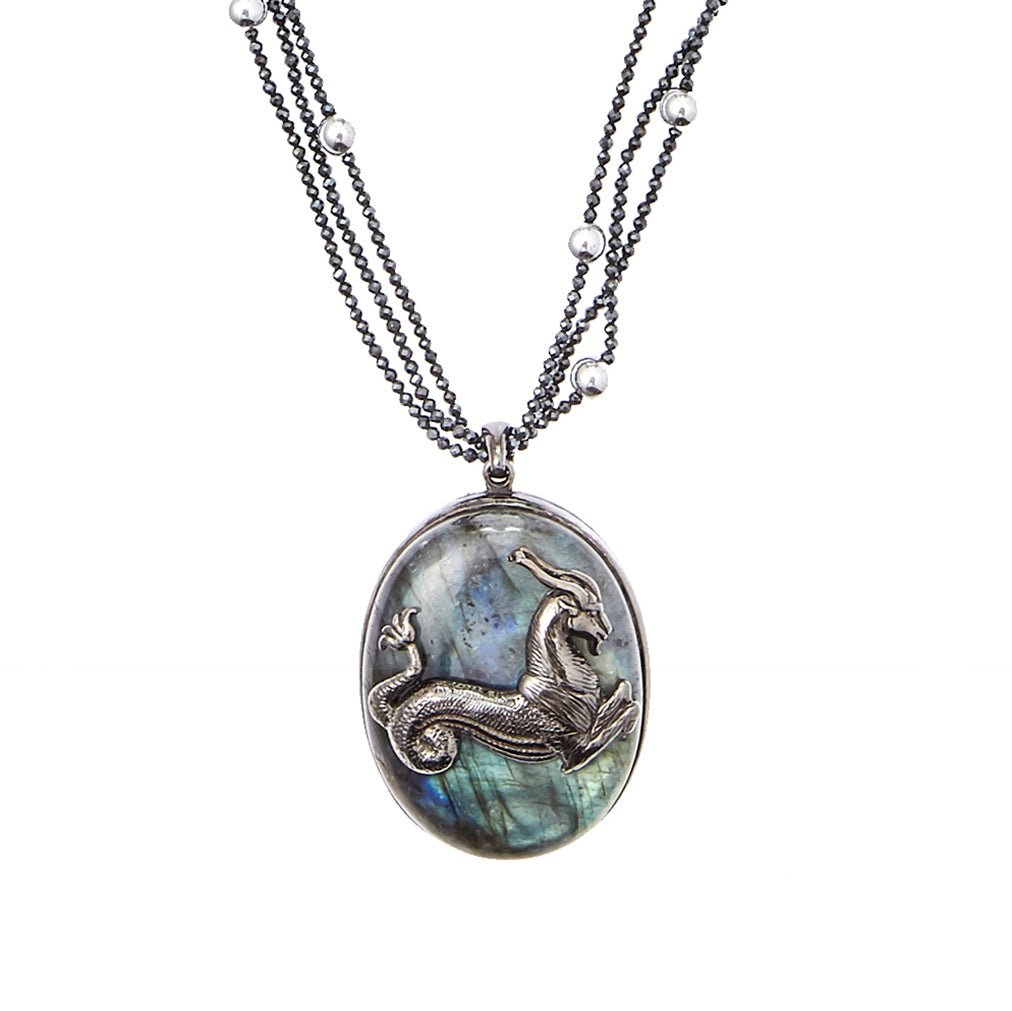 Sterling Silver Capricorn Pendant Necklace with Enamel