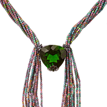 Sterling Silver Tassel Necklace With Light Purple Glitter Enamel, Hematite, Rainbow Hematite Beads & Hematite Beads