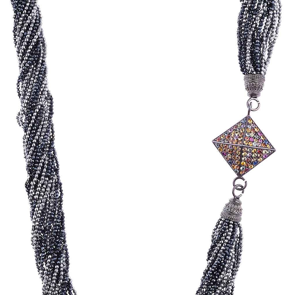 Sterling Silver Statement Necklace With Sapphires & Silver Hematite Beads