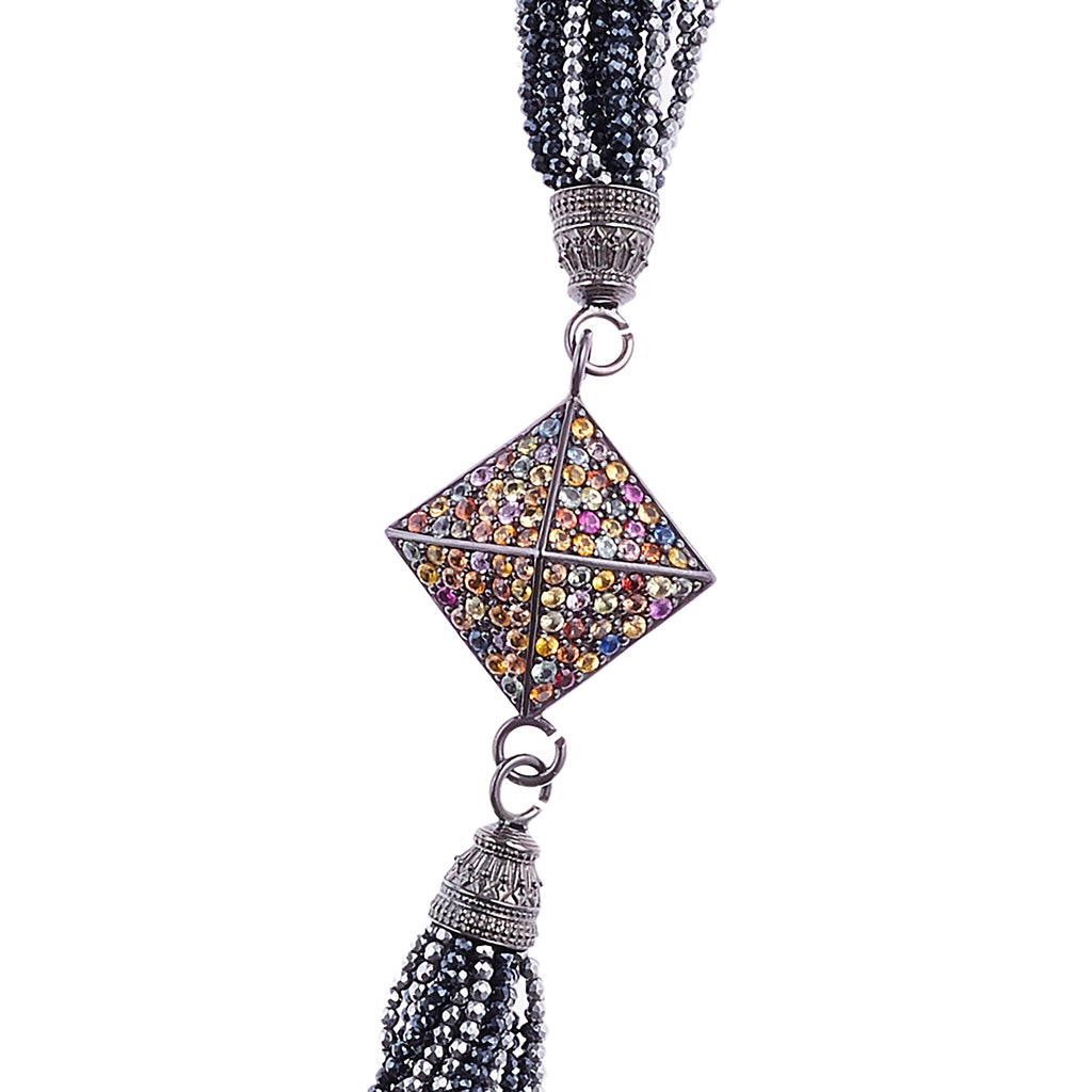 Sterling Silver Statement Necklace With Sapphires & Silver Hematite Beads