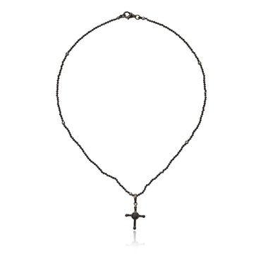 Sterling Silver Statement Necklace With Black Enamel, Black Spinel, Black Onyx, Black Spinel Beads & Hematite Beads