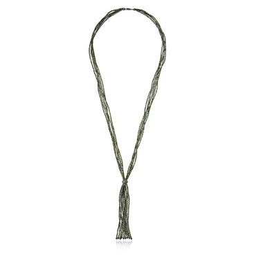 Sterling Silver Tassel Necklace With Mixed Ice Sapphires, Green Hematite Beads & Hematite Beads