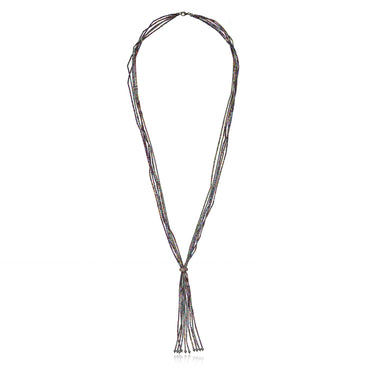 Sterling Silver Tassel Necklace With Mixed Sapphires, Rainbow Hematite Beads & Hematite Beads