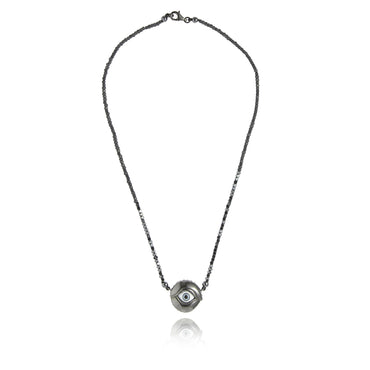 Sterling Silver Statement Necklace With Baby Blue and White Enamel, Black Spinel, Anodized Hematite Beads & Hematite Beads