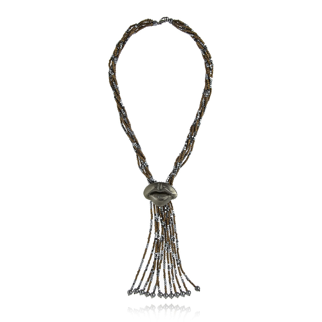 Sterling Silver Tassel Necklace with Black Spinel, Hematite Beads & Brown Hematite Beads