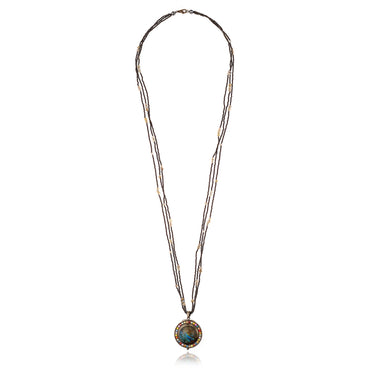 Sterling Silver Statement Necklace With Mixed Sapphires, Labradorite, Black Spinel Beads, Labradorite Beads & Hematite Beads