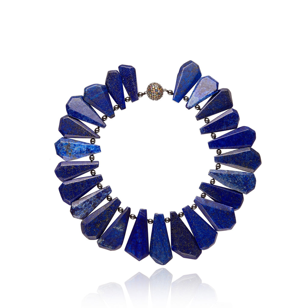 Sterling Silver Statement Necklace With Mixed Sapphires, Lapis Stones & Hematite Beads