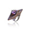 Sterling Silver Statement Ring with Light Purple Glitter Enamel, Red Sapphires & Amethyst