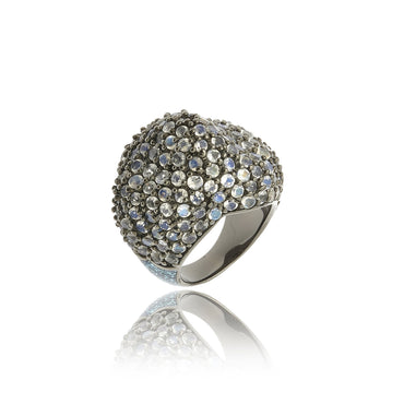 Sterling Silver Statement Ring with Royal Blue Glitter Enamel & Moonstone