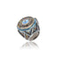 Sterling Silver Statement Ring with Metallic Blue and White Enamels & Mixed Sapphires