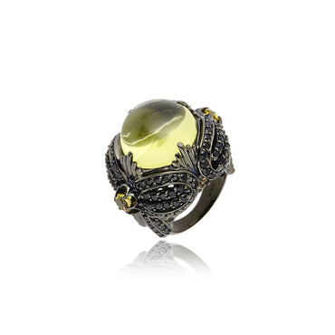 Sterling Silver Statement Ring With Black Spinel & Lemon Citrine