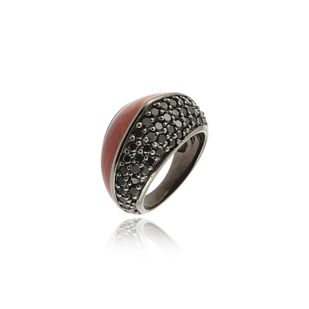 Sterling Silver Statement Ring With Metallic Rust Enamel & Black Spinel