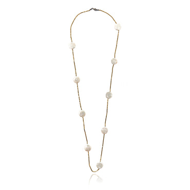 White Pearl Necklace with Pyrite Hematite & Hematite Beads