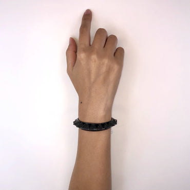 Sterling Silver Cuff Bracelet With Black Enamel & Black Spinel