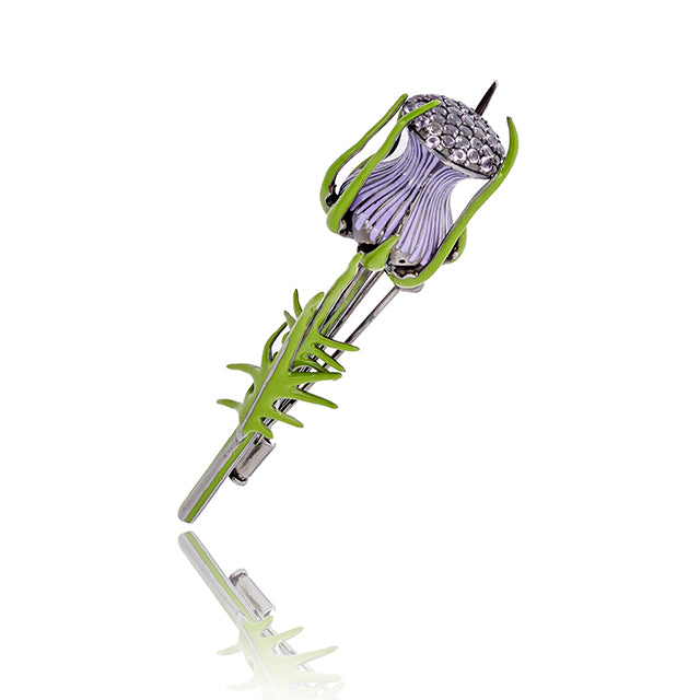 Thistle Pin in Sterling Silver with Green & Lavender Enamels and Pink Sapphires