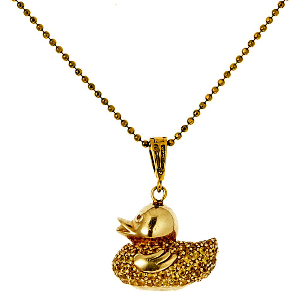 Gold-Plated Rubber Duckie Silver Pendant Necklace with Yellow Sapphires, Gold Hematite & Hematite