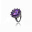 MCL Design Sterling Silver Flower Stack Ring With Light Purple Glitter Enamel & Amethyst