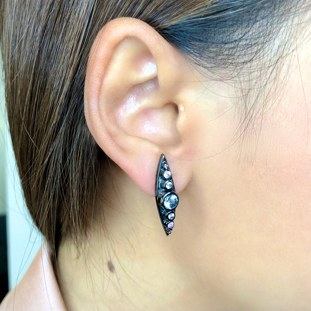 MCL Design Sterling Silver Statement Earrings With Mixed Rose Sapphires & Blue Topaz