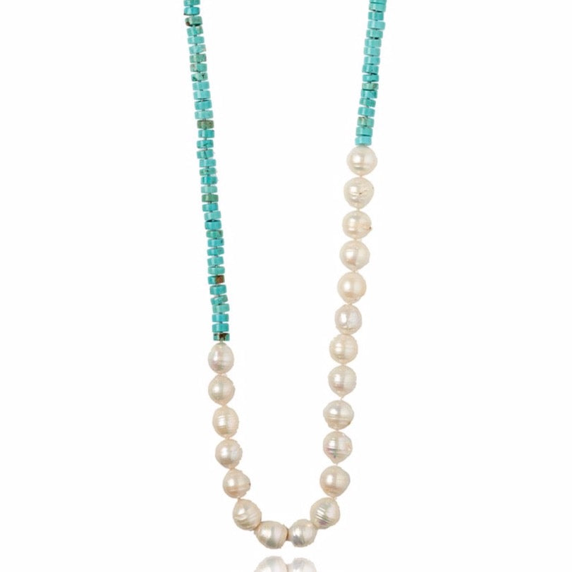 turquoise and white pearl necklace
